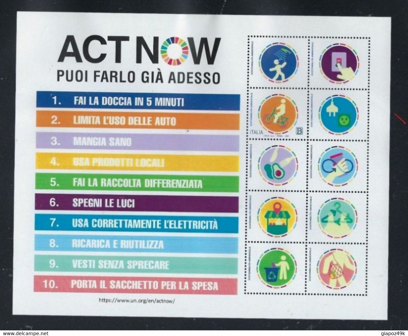 2021 ITALIA ● Sostenibilità Ambientale ● ACT NOW ️ 2 Foglietti Di 1 Valore + 9 Chiudilettera Non Adesivo Bassa Tiratura - Blokken & Velletjes