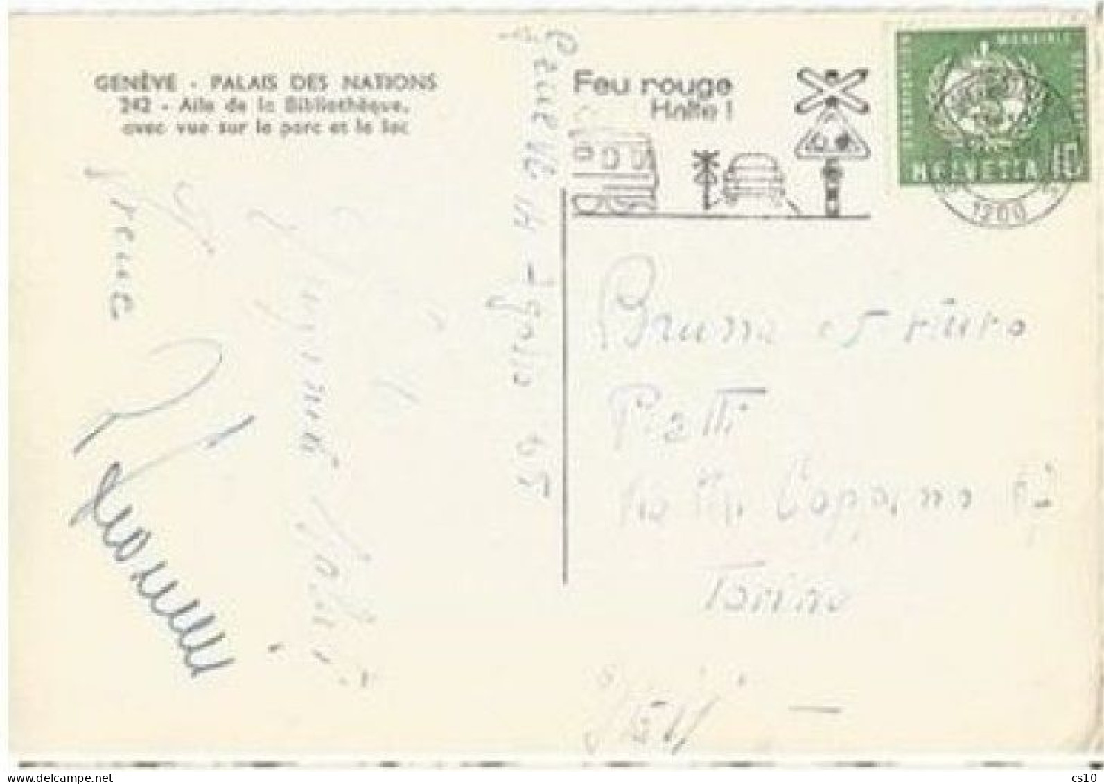 Suisse Service OMS-WHO Nations Unies C.10 Solo Franking Pcard Geneve 13aug1965 Official Cachet X Italy - Marcophilie