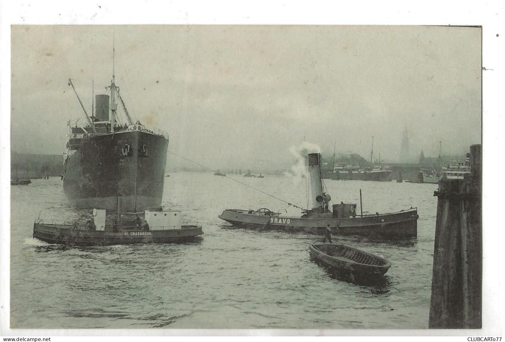 Hambourg (Allemagne, Hamburg) : Le Remorqueur " Bravo " Et Navire Bateau "Kl Grasbroook" Dans Le Port En 1905 (animé) PF - Harburg