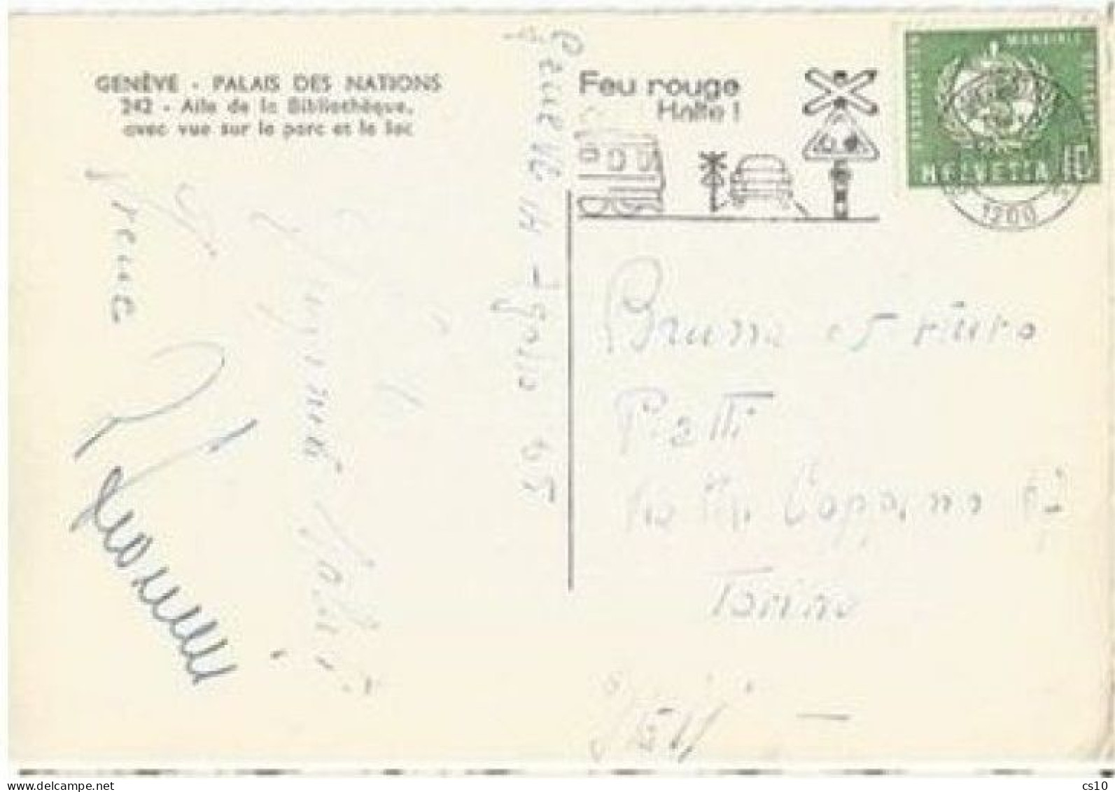Suisse Service OMS-WHO Nations Unies C.10 Solo Franking Pcard Geneve 13aug1965 Official Cachet X Italy - Covers & Documents