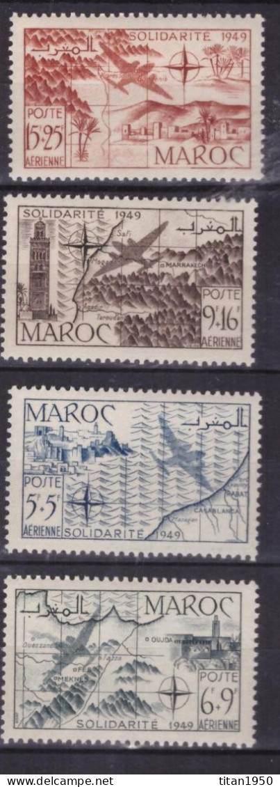 MAROC - 1950 - Solidarité  - Série 4 Timbres Neufs ** Cote  12 € - Poste Aérienne