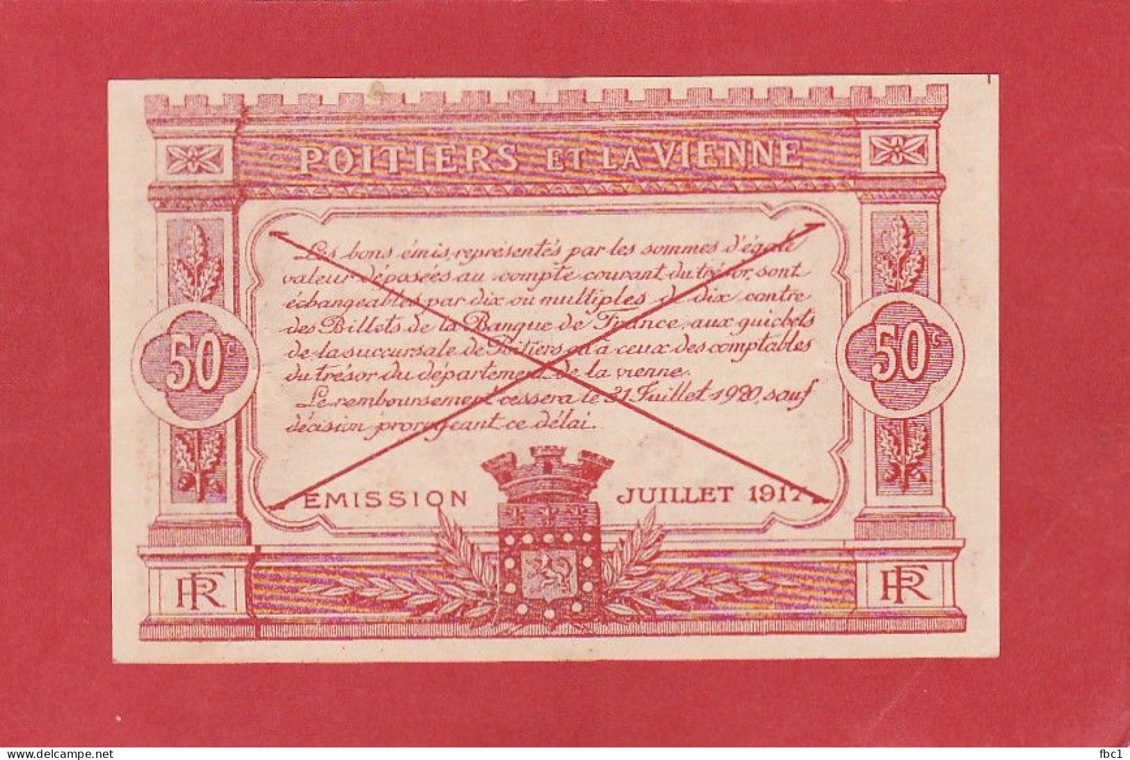 Chambre De Commerce De Poitiers Et De La Vienne - 50 Centimes - Série B2 - Camera Di Commercio