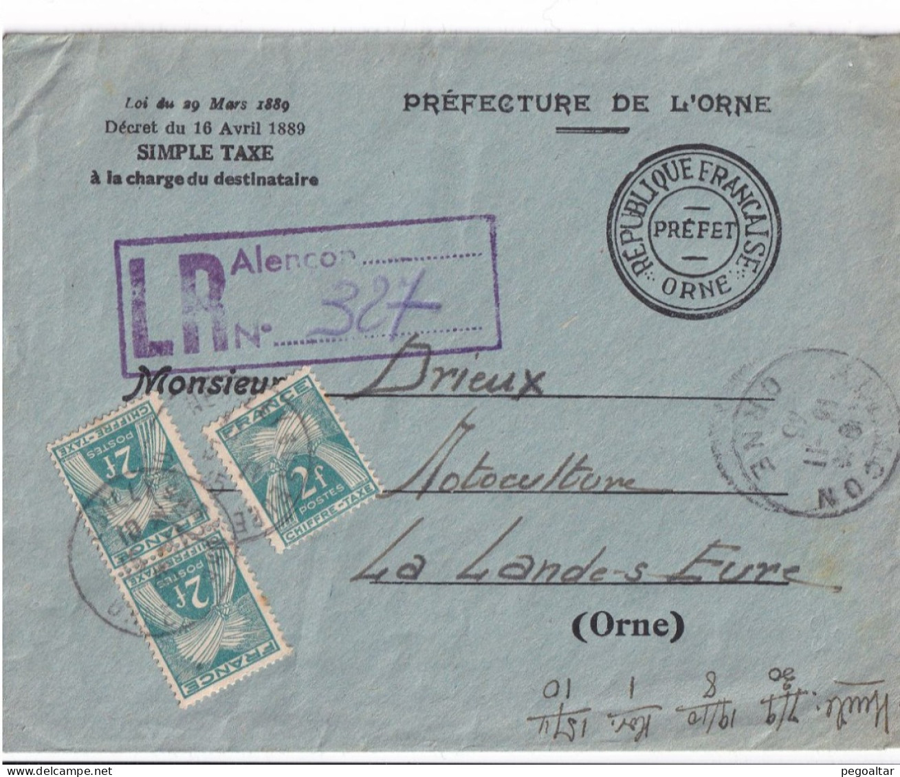 SIMPLE TAXE RECOMMANDE 18-11-45 - 1859-1959 Lettres & Documents