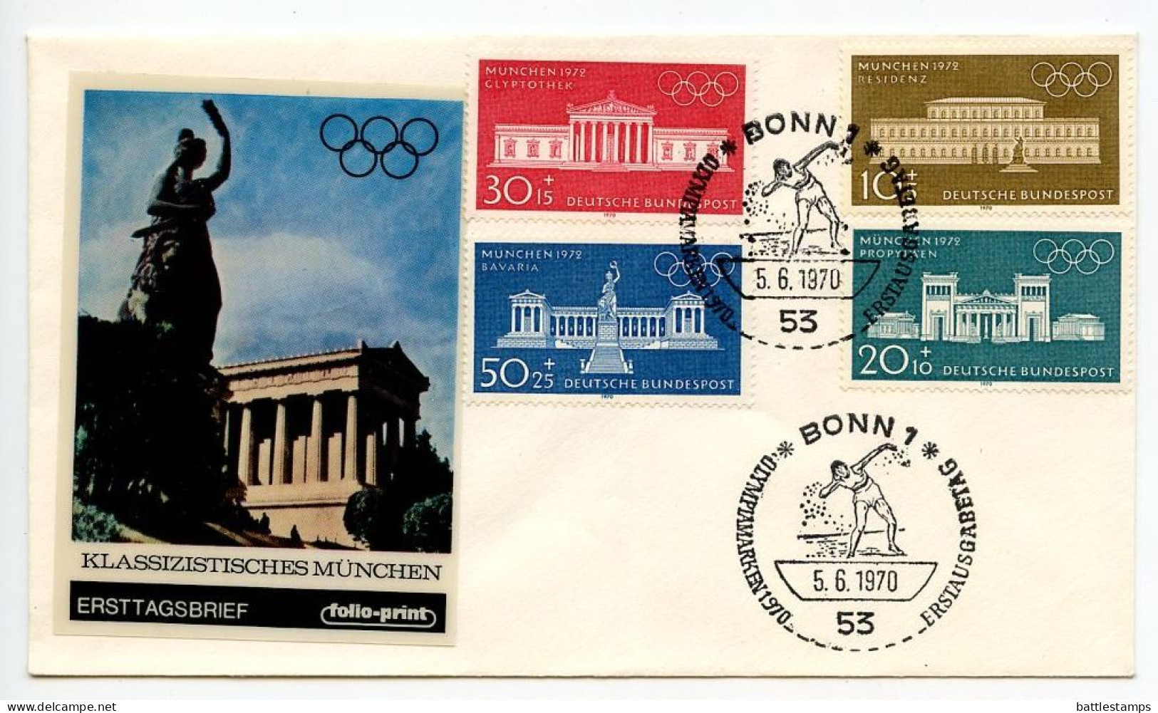 Germany, West 1970 FDC Scott B459-B462 1972 Olympic Games In Munich - Architecture In Munich - 1961-1970
