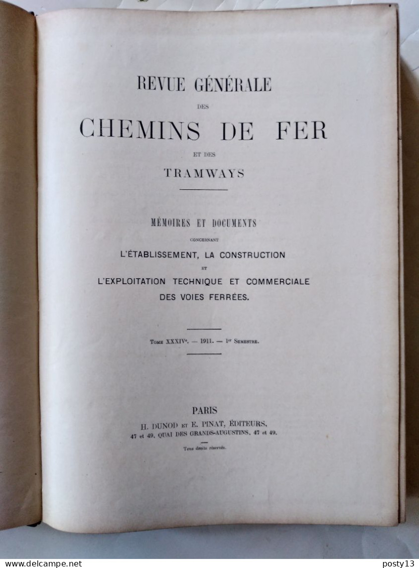 Revue Générale Des Chemins De Fer Et Des Tramways - 1er Semestre 1911 - Relié - TBE  Grand Livre  Voir Annonce - Ferrocarril & Tranvías