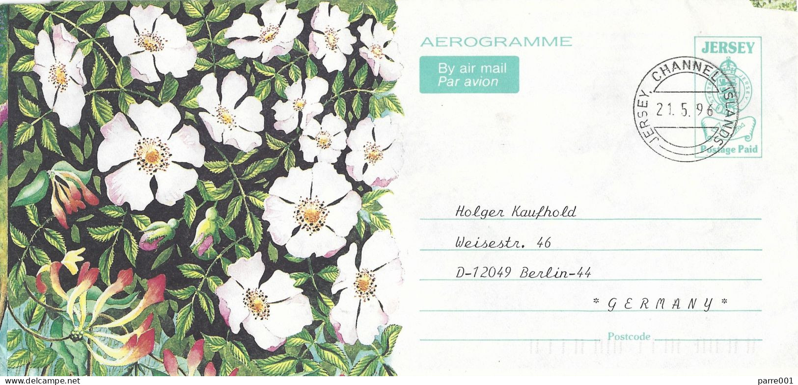 Jersey 1996 Saint Helier Flowers Aerogramme - Jersey