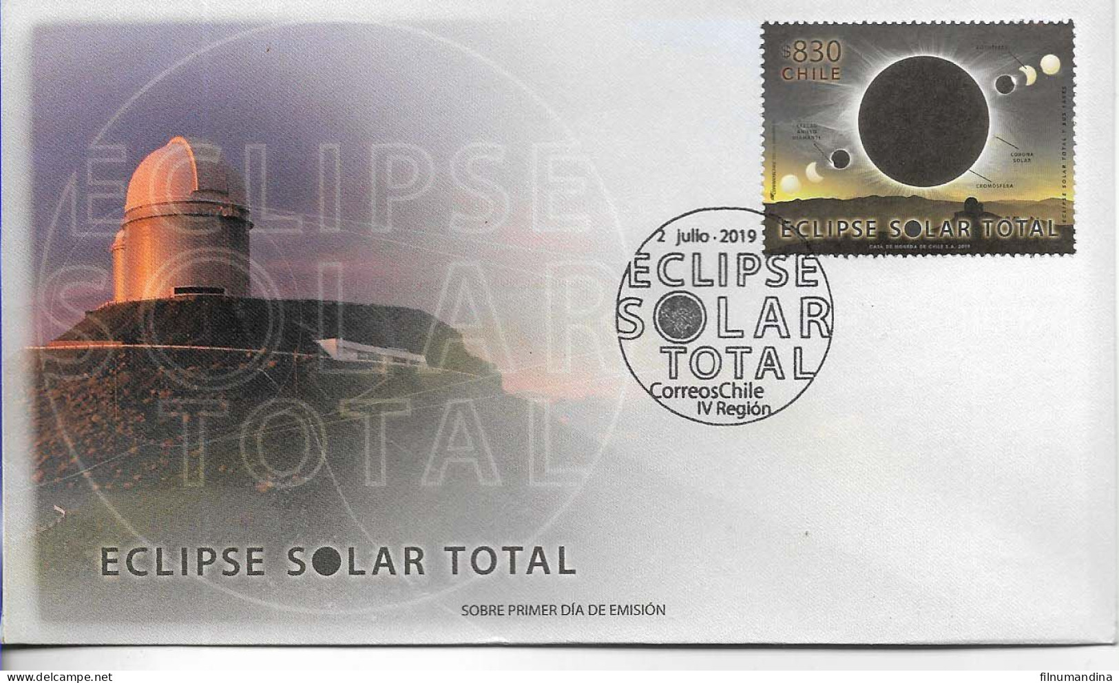 #2617B CHILE 2019 ASTRONOMY SOLAR ECLIPSE,FDC YV 2146 - Cile