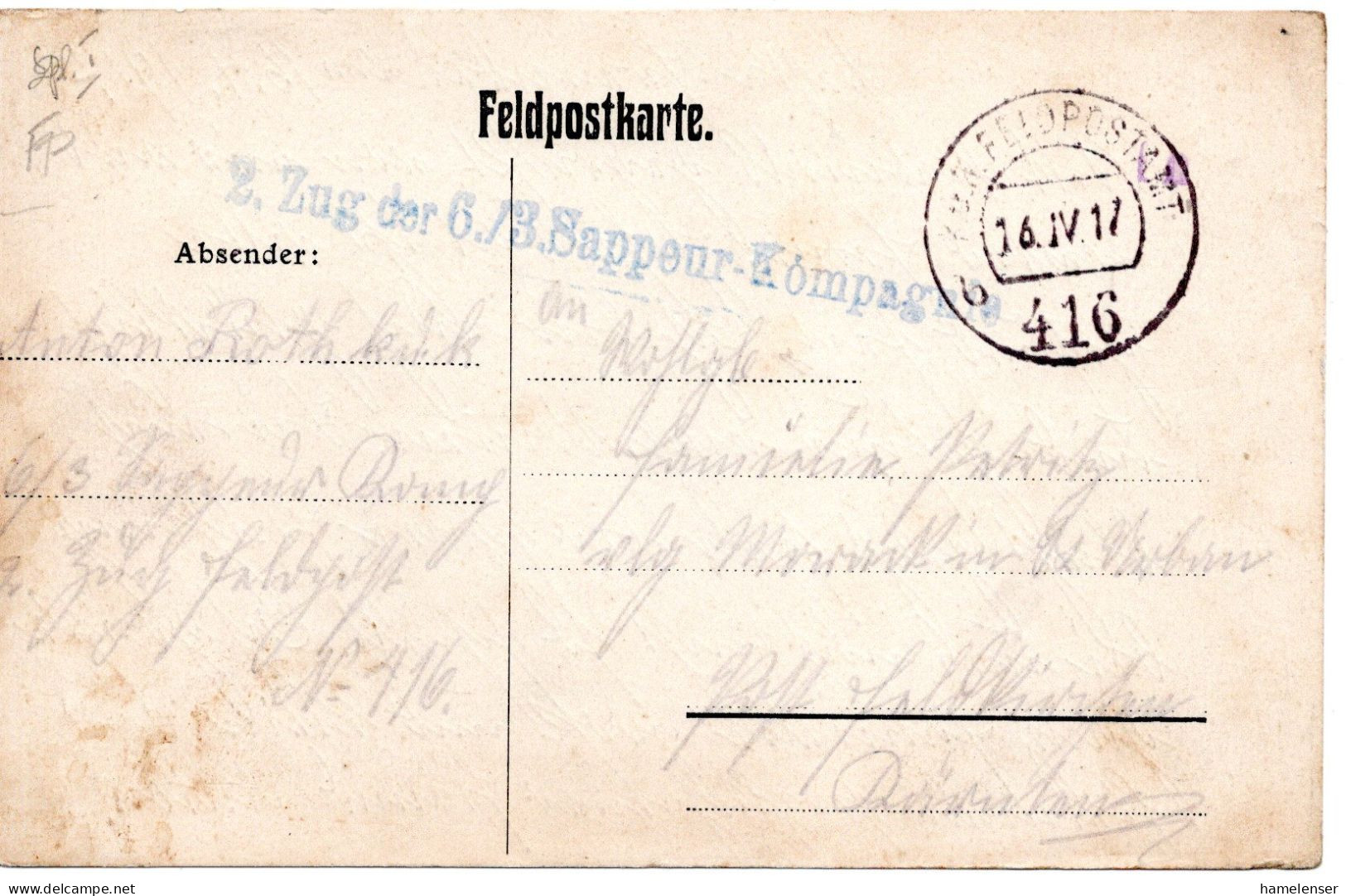 76636 - Österreich - 1917 - FpKe K.u.K. FELDPOSTAMT 416 -> Feldkirchen - Lettres & Documents