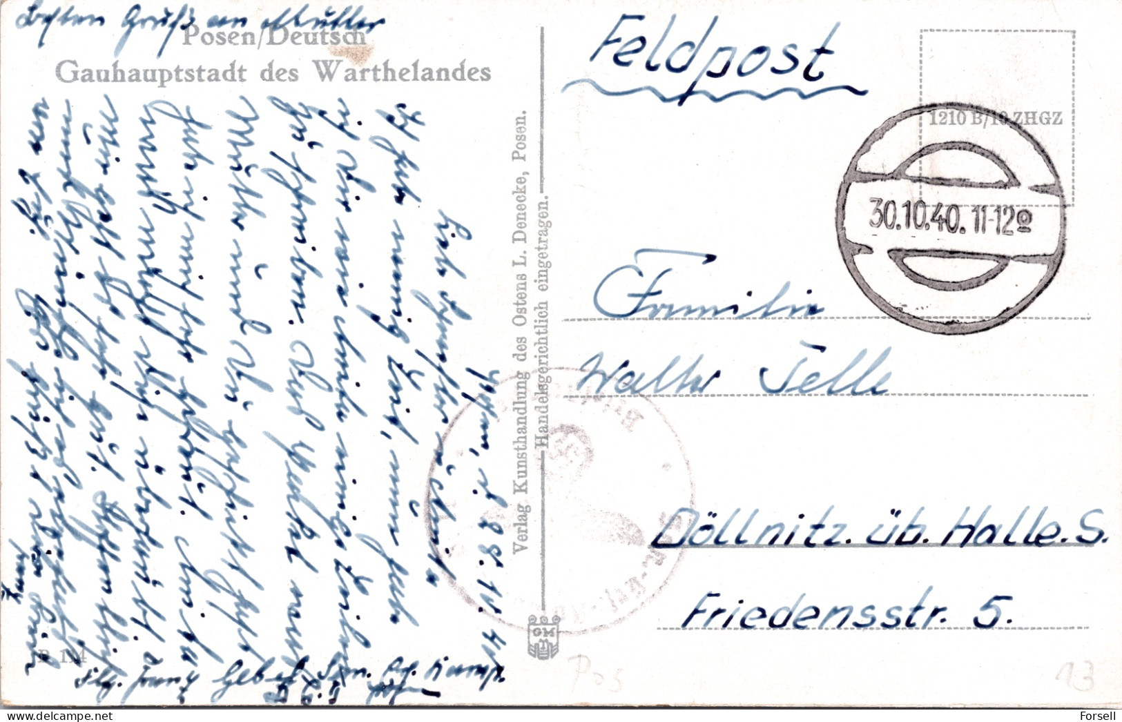 Posen, Wilhelmstrasse, Bibliothek, Museum (Feldpost Stempel: 1940 & 3.Reich Stempel) - Posen