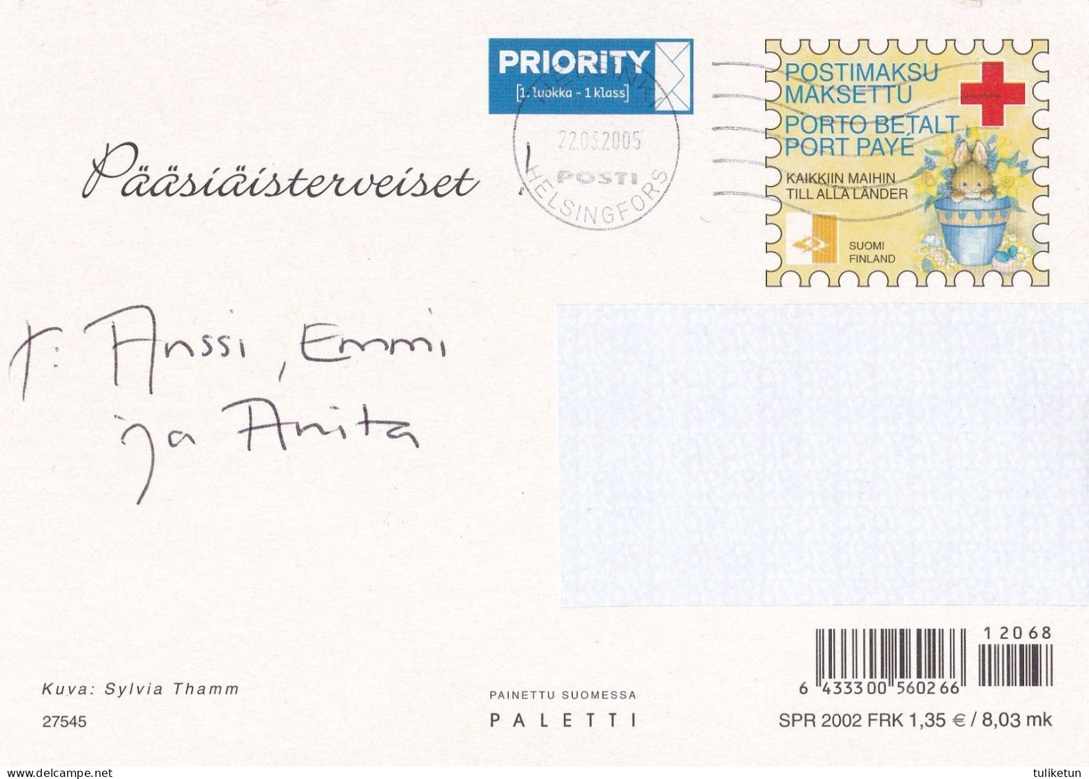 Postal Stationery - Hare - Easter Flowers - Eggs - Red Cross 2002 - Suomi Finland - Postage Paid - Entiers Postaux