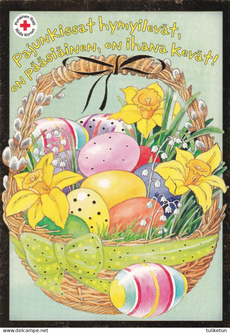 Postal Stationery - Eggs With Easter Flowers In The Basket - Happy Easter - Red Cross - Suomi Finland - Postage Paid - Ganzsachen