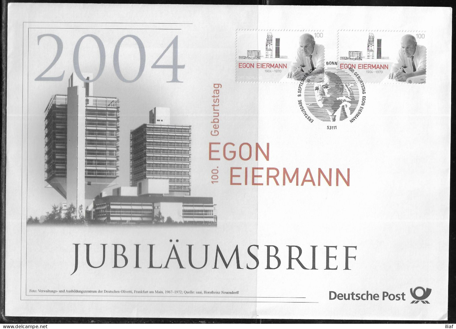 Germany. FDC Mi. 2421.   Birth Centenary Of Egon Eiermann, Architect. FDC Cancellation On Big Envelope - 2001-2010