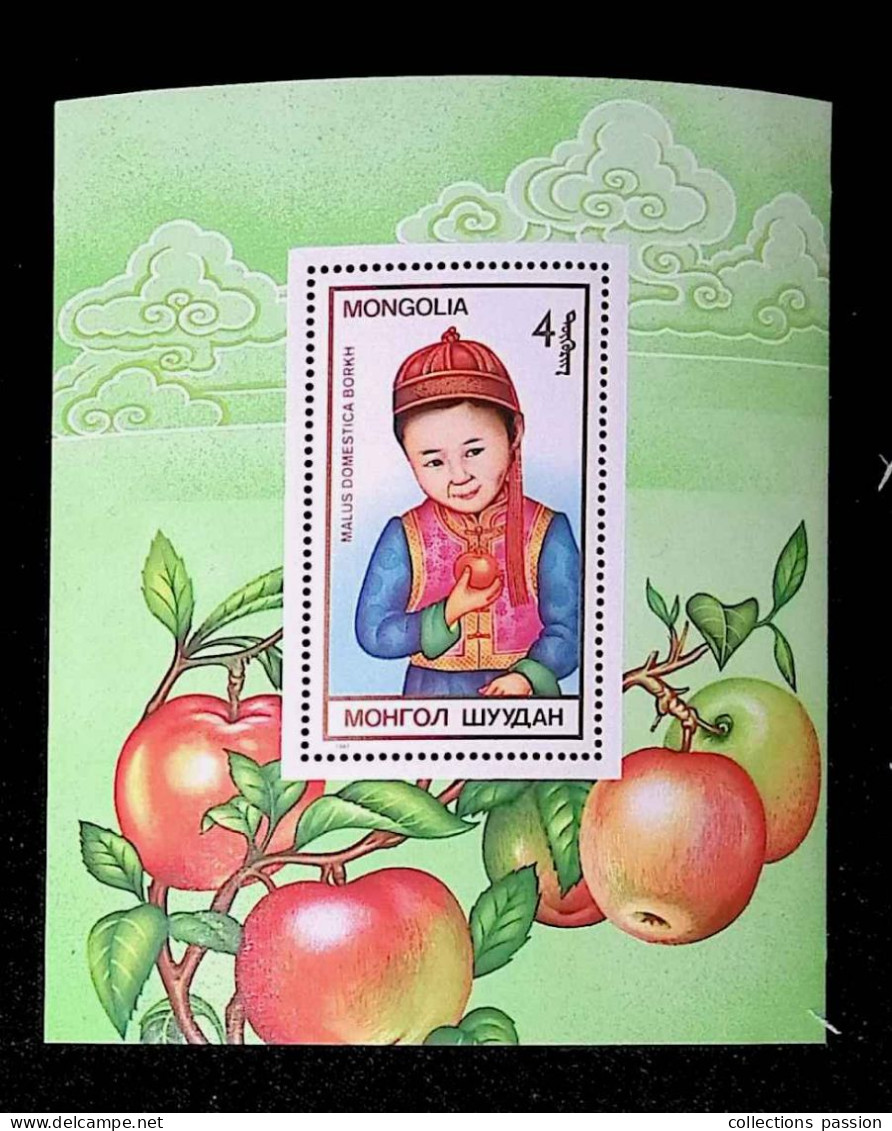 CL, Bloc Neuf, Block, 1987, Mongolie, Mongolia, Malus Domestica Borkh, Fruits - Mongolie