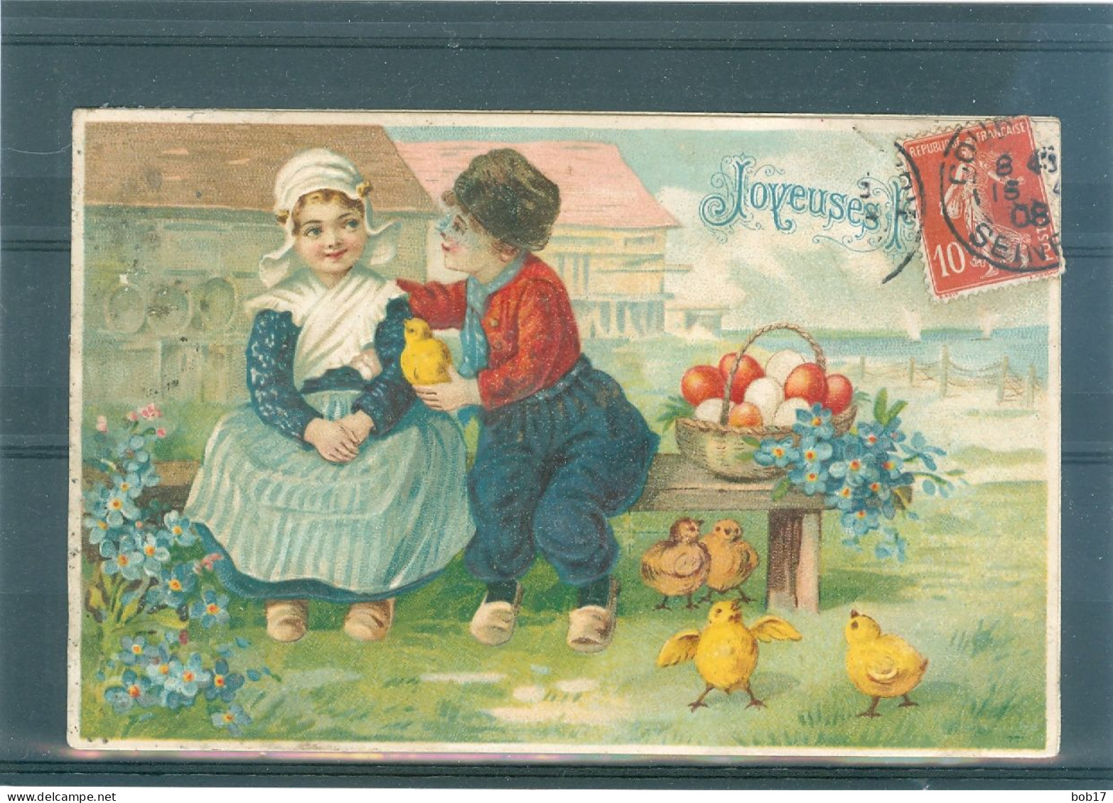 2 Cartes - Relief - Gaufrée - Embossed - Prage - Enfants Et Poussins - Ostern