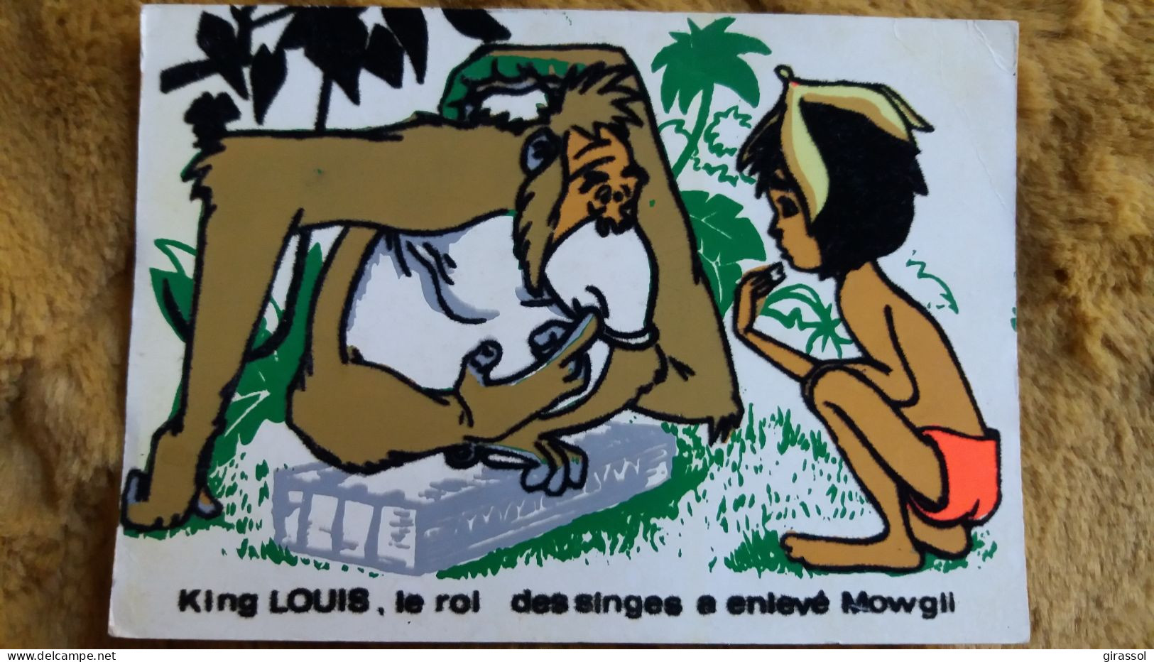 CPSM DISNEY LE LIVRE DE LA JUNGLE 5  JUNGLE BOOK MOWGLI ET LE ROI LOUIS ED CARRERE FEUTRE FEUTRINE VELOURS - Autres & Non Classés