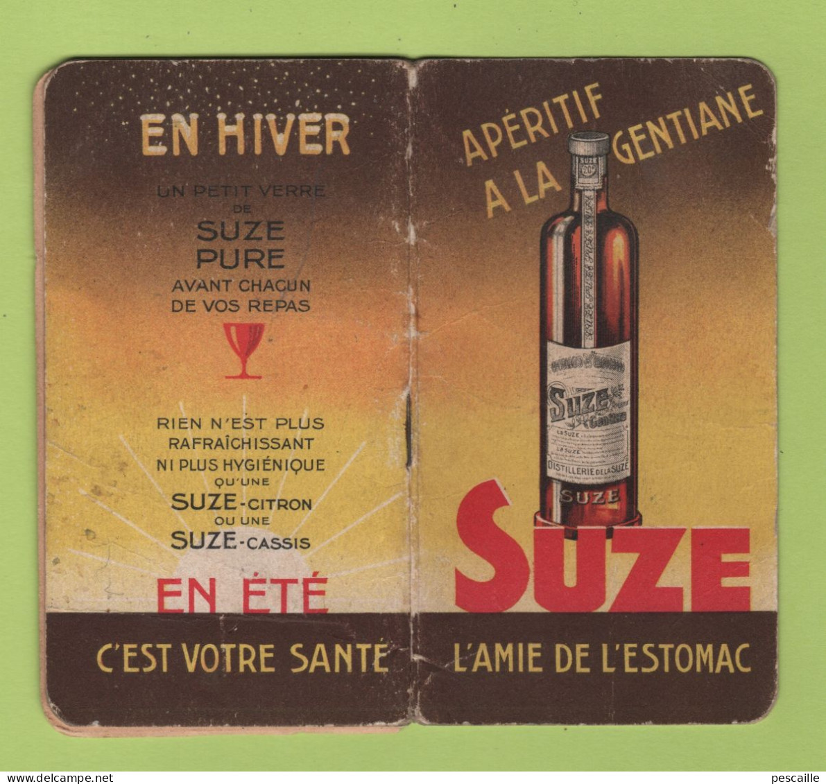 PETIT CALENDRIER PUBLICITAIRE SUZE APERITIF A LA GENTIANE 1938 - CALEPIN - Tamaño Pequeño : 1921-40