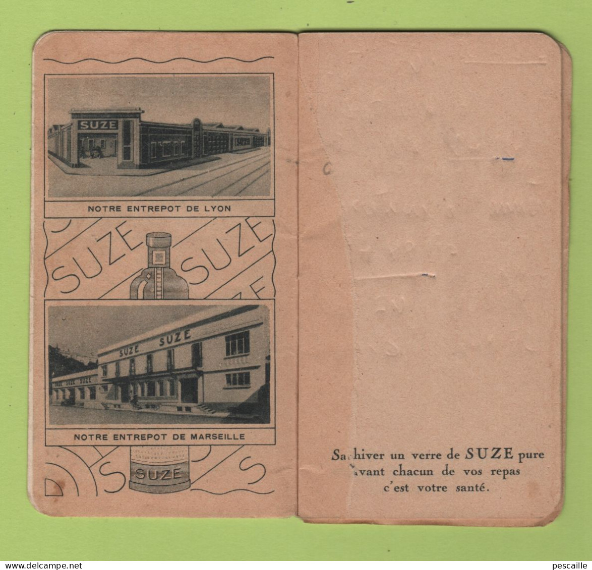 PETIT CALENDRIER PUBLICITAIRE SUZE APERITIF A LA GENTIANE 1938 - CALEPIN - Small : 1921-40