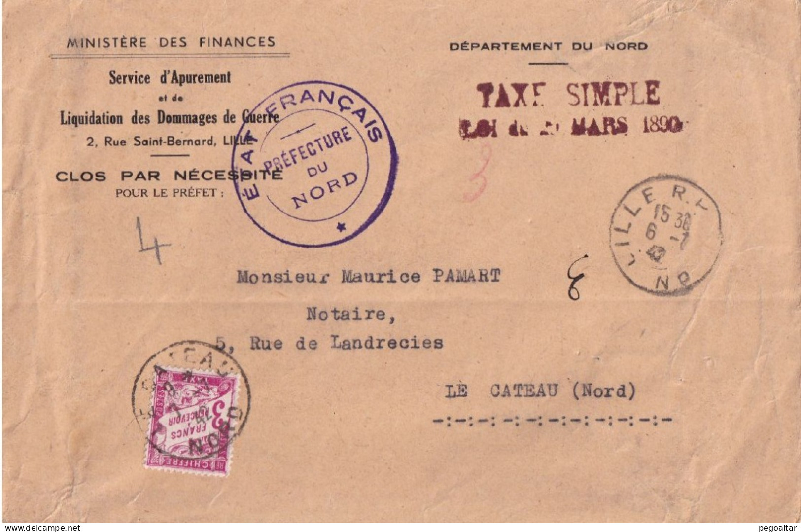 SIMPLE TAXE  SUR L 3éme échelon 6-7-42 - 1859-1959 Covers & Documents