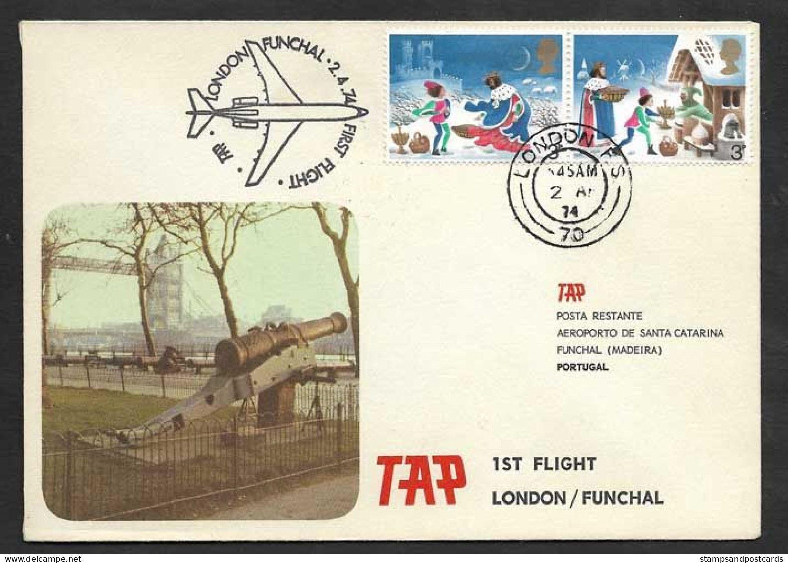 Portugal Premier Vol TAP Funchal Madère Londres Royaume Uni 1974 First Flight Madeira London United Kingdom - Storia Postale