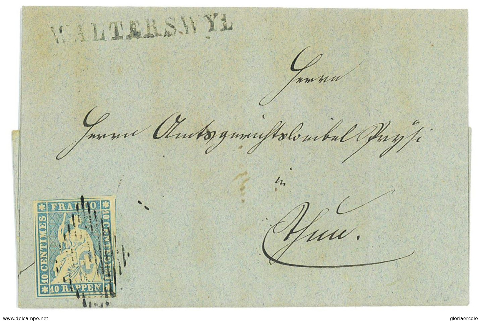 P2894 - SWITZERLAND ZUM. 23 CA ON FOLDED LETTER, FROM WALTERSWYL (RARE!!!!) TO THUN, VARIOUS TRANSIT AND INCOME CANCELS. - Briefe U. Dokumente