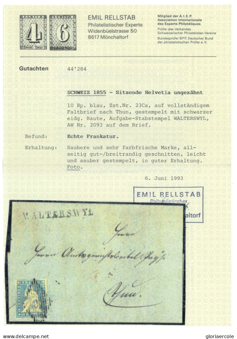 P2894 - SWITZERLAND ZUM. 23 CA ON FOLDED LETTER, FROM WALTERSWYL (RARE!!!!) TO THUN, VARIOUS TRANSIT AND INCOME CANCELS. - Briefe U. Dokumente