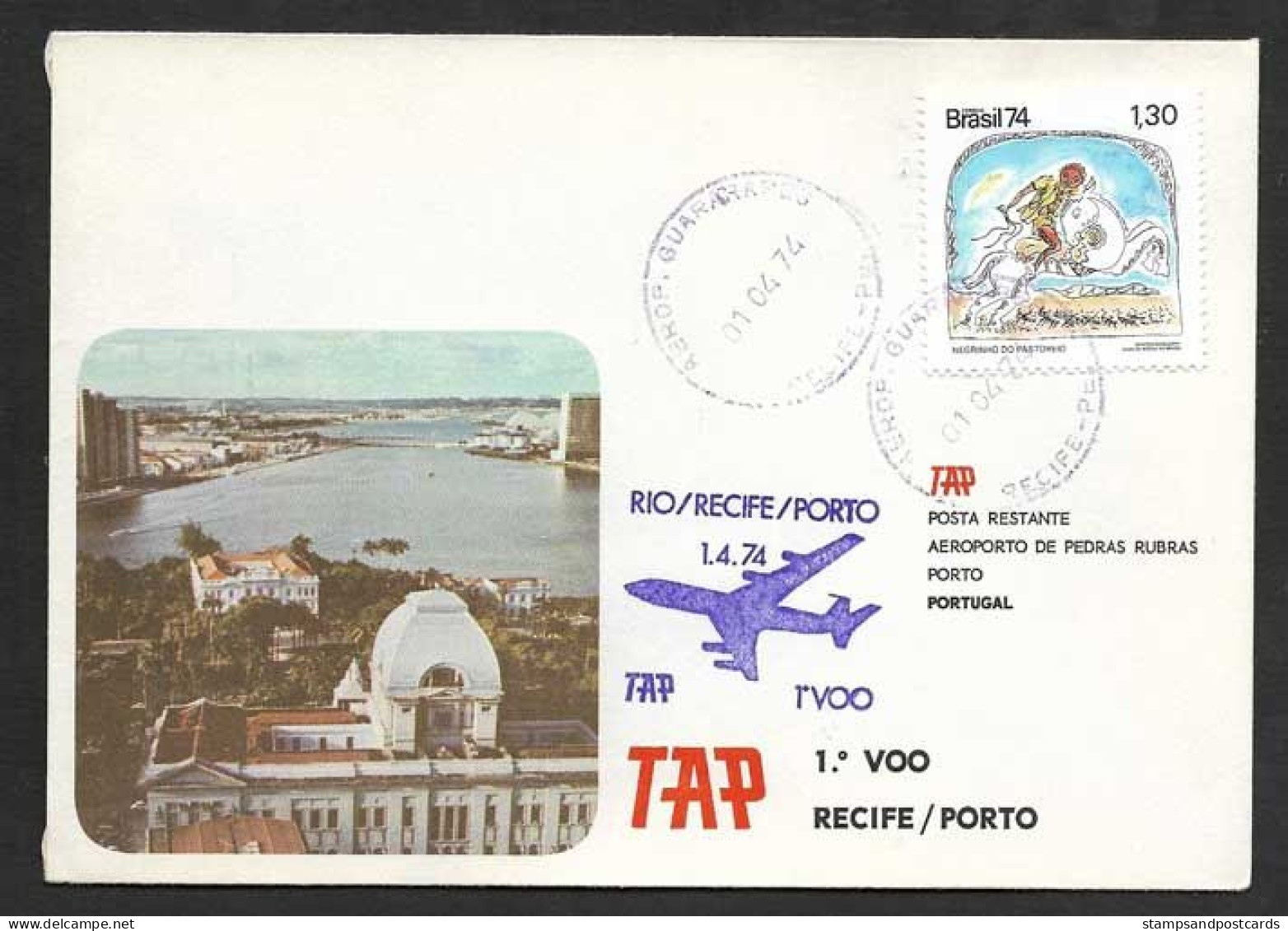 Brèsil Brasil Brazil Portugal Premier Vol TAP Recife Porto 1974 First Flight Recife Oporto - Luchtpost