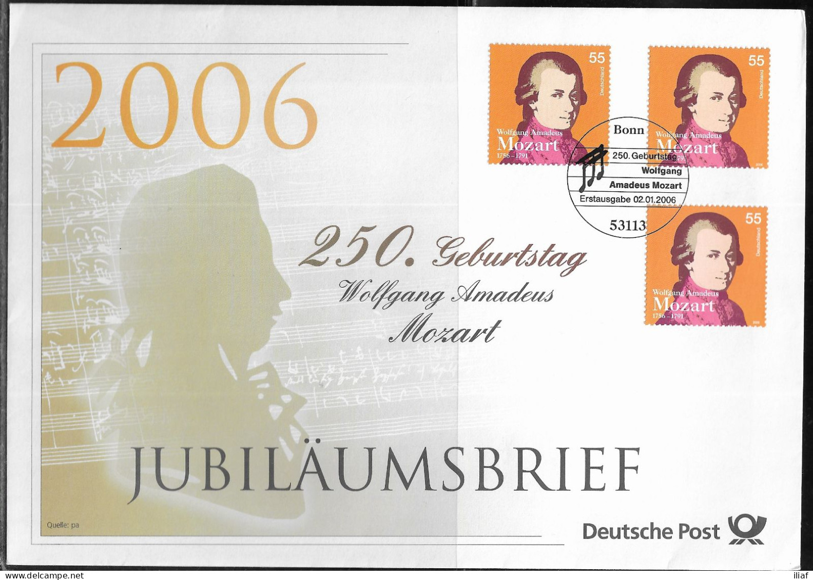 Germany. FDC Mi. 2512.   250th Birth Anniversary Wolfgang Amadeus Mozart (1756-1791). FDC Cancellation On Big Envelope - 2001-2010