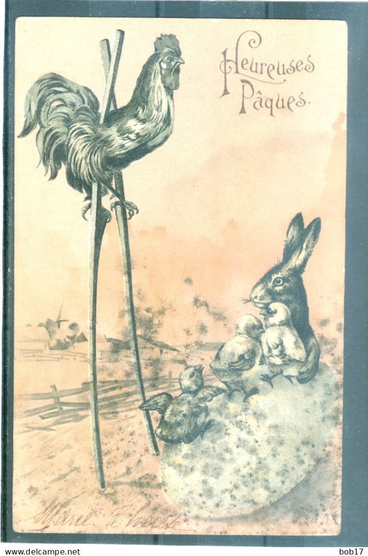 3 Cartes - Relief - Gaufrée - Embossed - Prage - Poussins + Lapins - Ostern