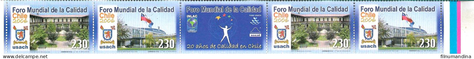 #2619 CHILE 2016 WORLD QUALITY FORUM YV 1718-9 STRIP 2 SETS+ LABEL MNH - Chili