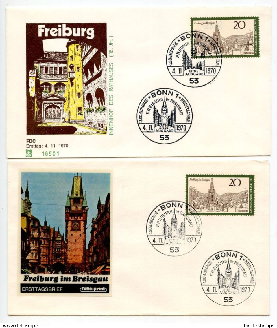 Germany, West 1970 2 FDCs Scott 1048 Freiburg Im Breisgau - Cathedral - 1961-1970