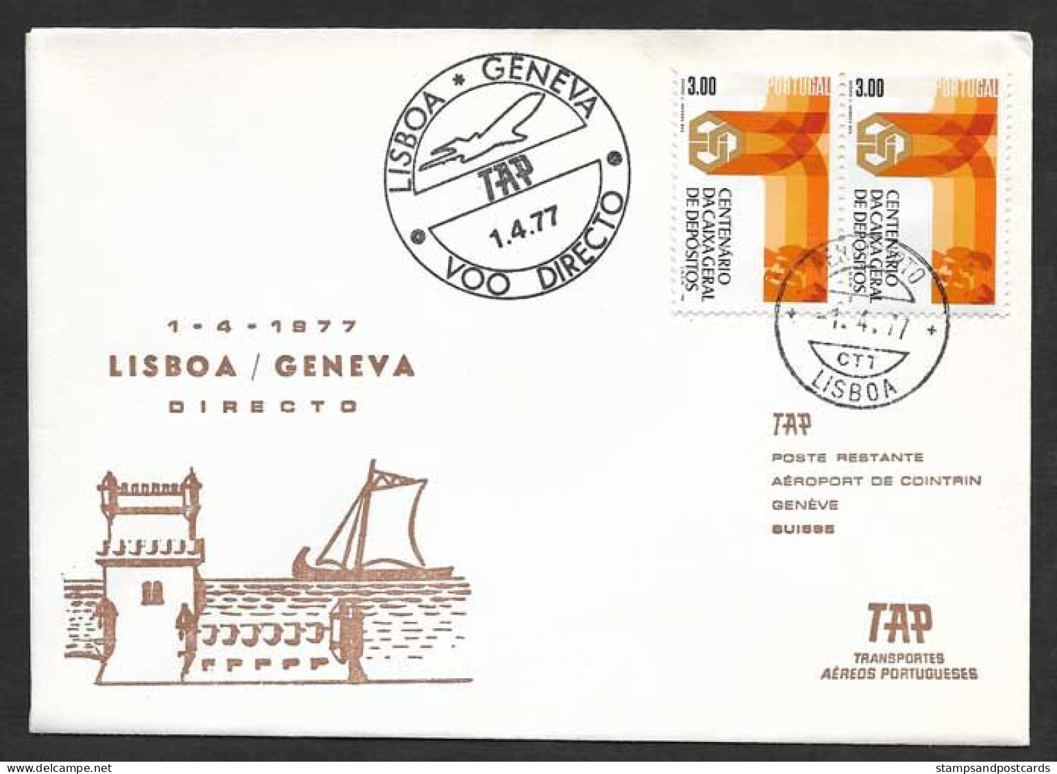 Portugal Premier Vol TAP Direct Lisbonne Lisboa Genève Suisse 1977 First Flight Lisbon Geneva Switzerland - Briefe U. Dokumente