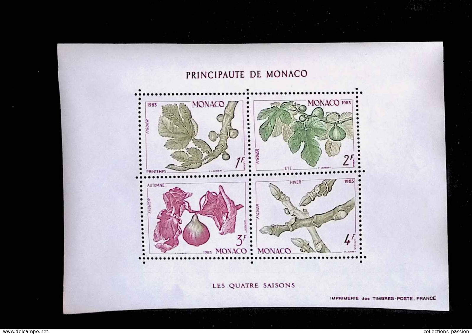CL, Bloc De 4 Timbres, 1393-96, BF 26, Block, Principauté De Monaco, 1983, LES QUATRE SAISONS - Blocks & Sheetlets