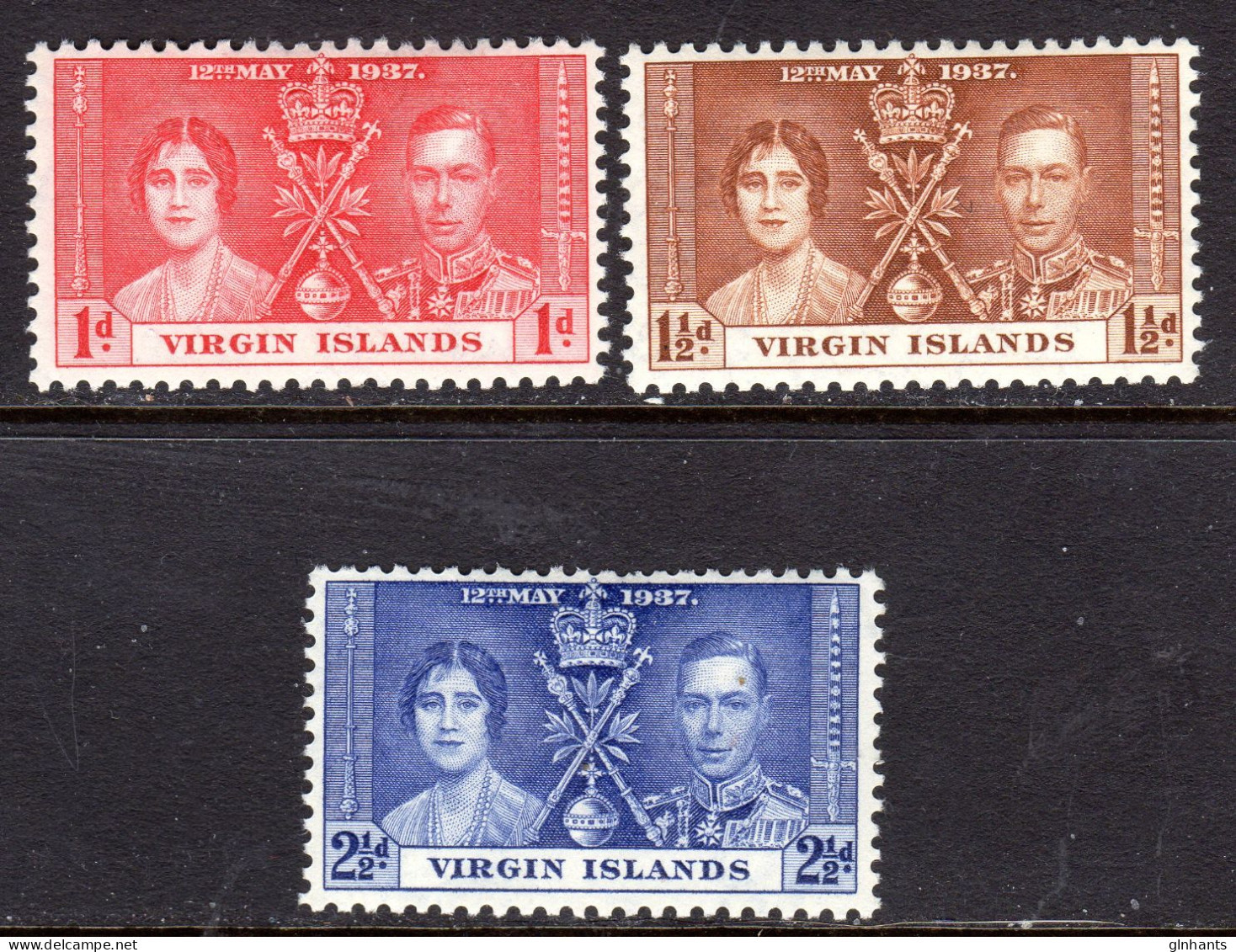 VIRGIN ISLANDS - 1937 CORONATION SET (3V) FINE MOUNTED MINT MM * SG 107-109 - British Virgin Islands