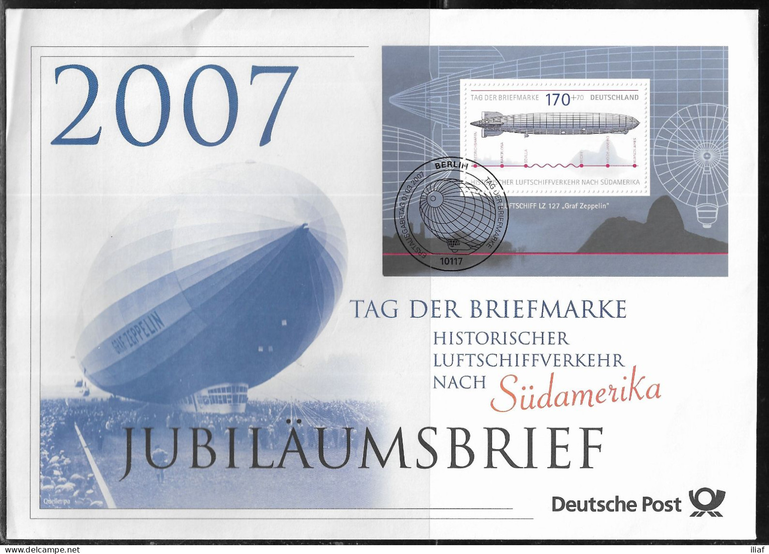 Germany. FDC Mi. BL69. Historical Air Shipping To South America. LZ 127 Graf Zeppelin.  FDC Cancellation On Big Envelope - 2001-2010