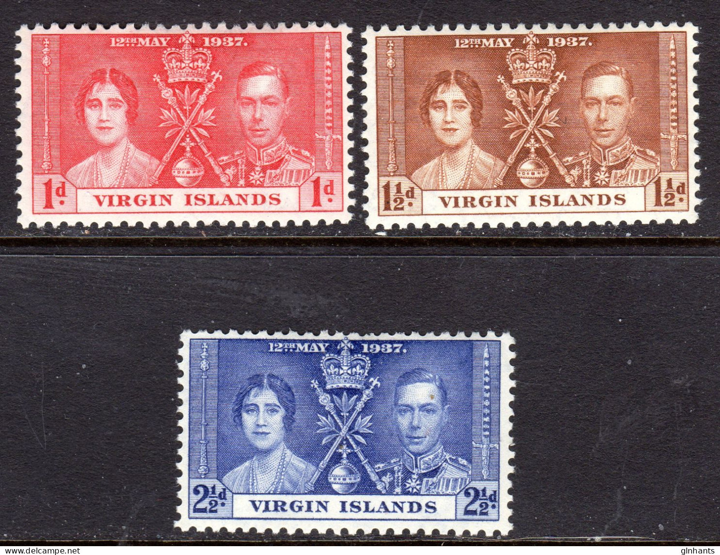 VIRGIN ISLANDS - 1937 CORONATION SET (3V) FINE MOUNTED MINT MM * SG 107-109 - Iles Vièrges Britanniques