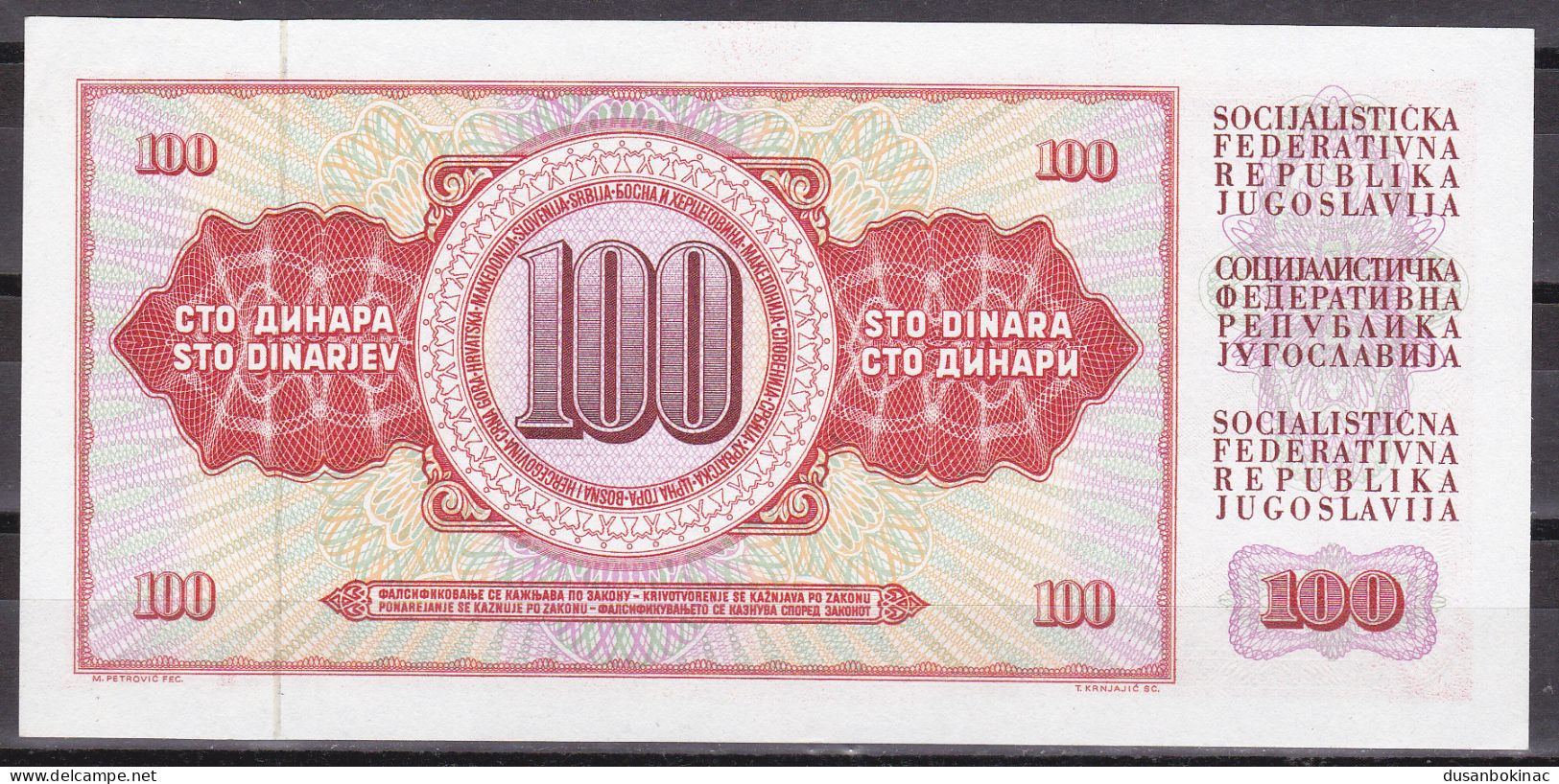 Yugoslavia-100 Dinara 1965 AA Serie UNC - Jugoslawien