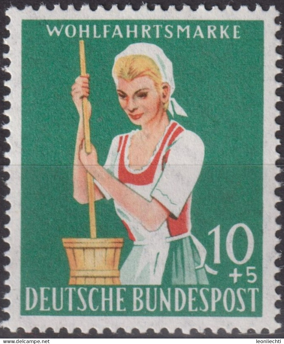 1958 BRD ** Mi:DE 298, Sn:DE B363, Yt:DE 169, Sg:DE 1215, AFA:DE 1260, Un:DE 169, Sennerin Mit Butterfass - Ungebraucht