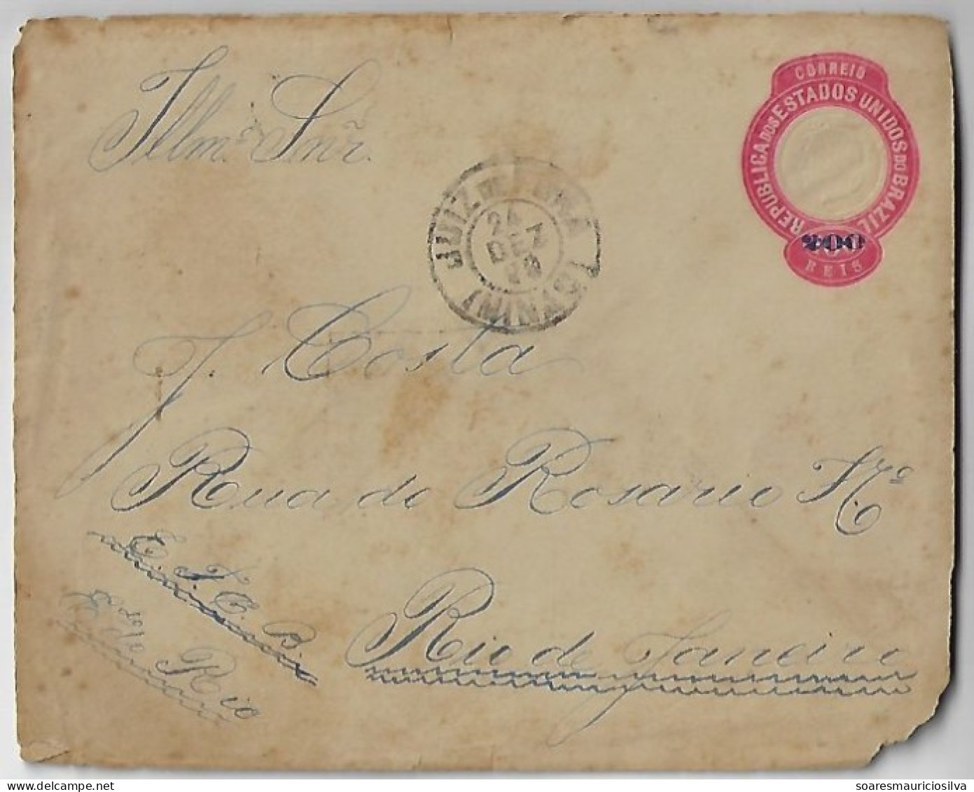 Brazil 1899 Postal Stationery Cover Sent From Juiz De Fora To Rio De Janeiro Railroad Cancel Ambulant (catalog US$140) - Enteros Postales
