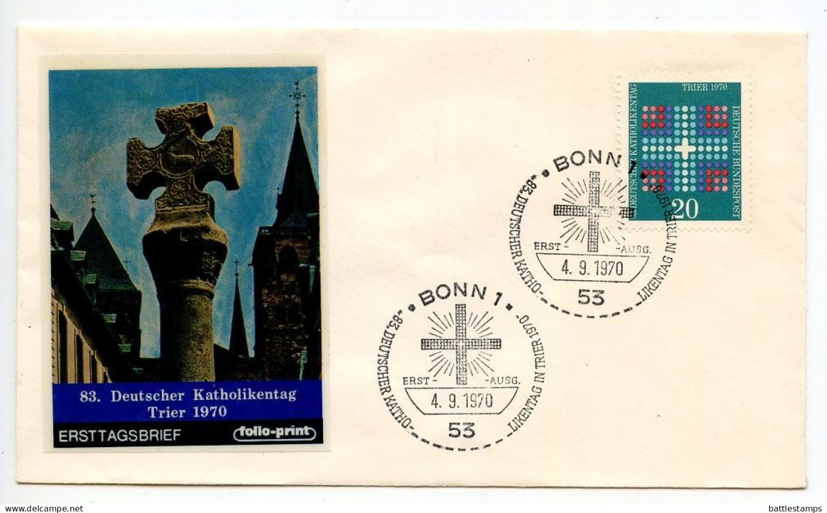 Germany, West 1970 FDC Scott 1046 83rd Meeting Of German Catholics In Trier - 1961-1970