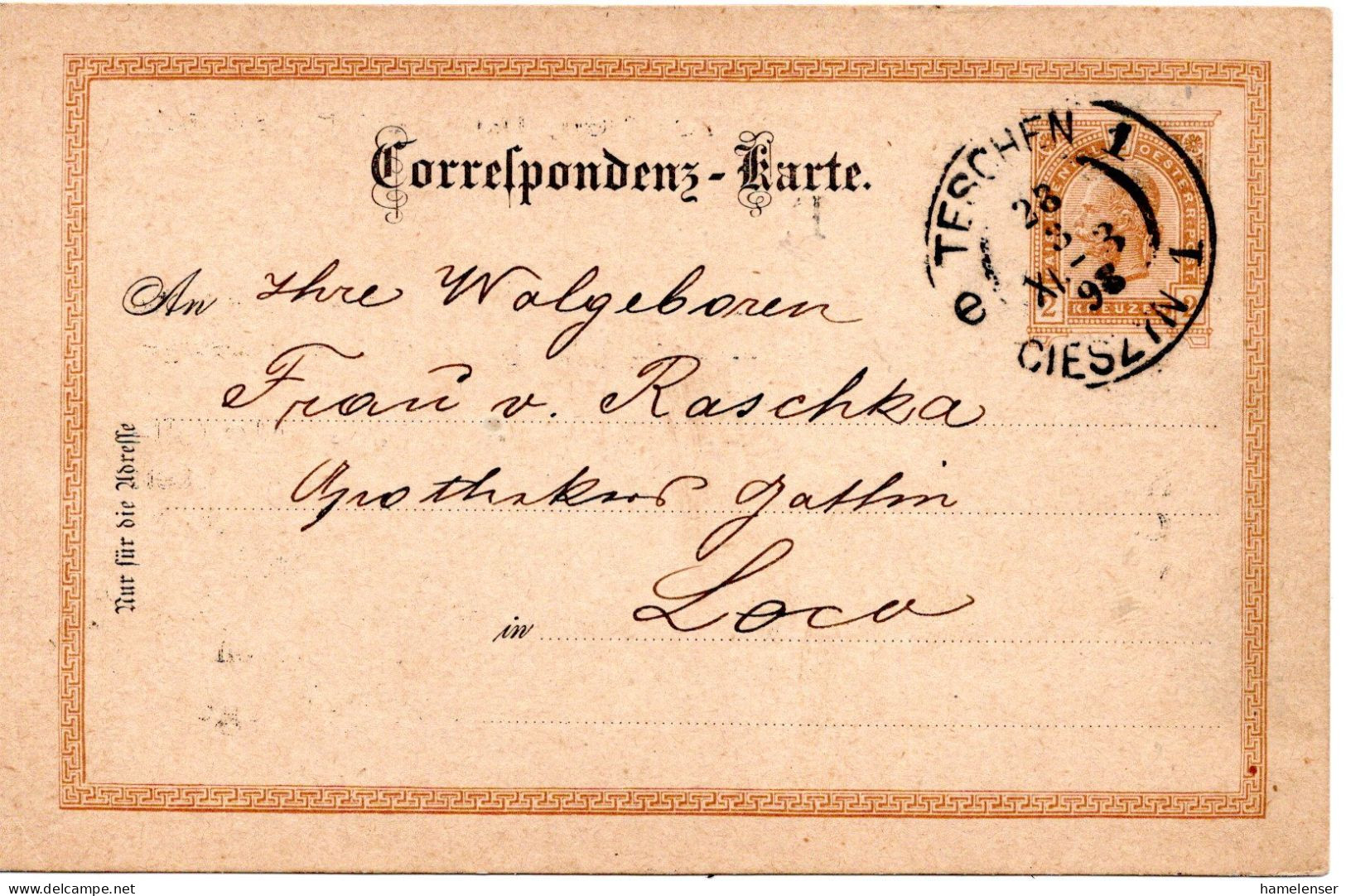 76651 - Österreich - 1893 - 2Kr OrtsGAKte TESCHEN - Lettres & Documents