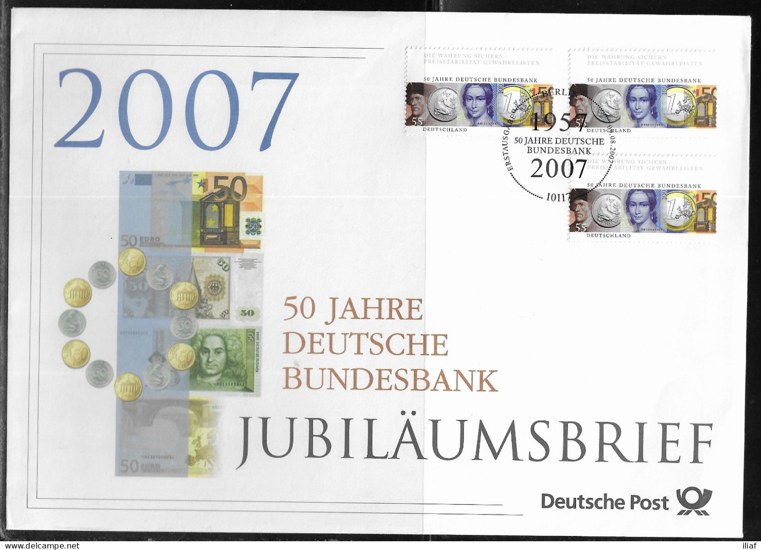 Germany. FDC Mi. 2618.   50th Anniversary Of German Federal Bank. Coins And Banknotes.  FDC Cancellation On Big Envelope - 2001-2010