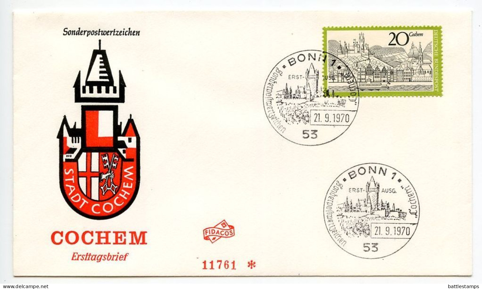 Germany, West 1970 FDC Scott 1047 Town Of Cochem & Moselle River - 1961-1970