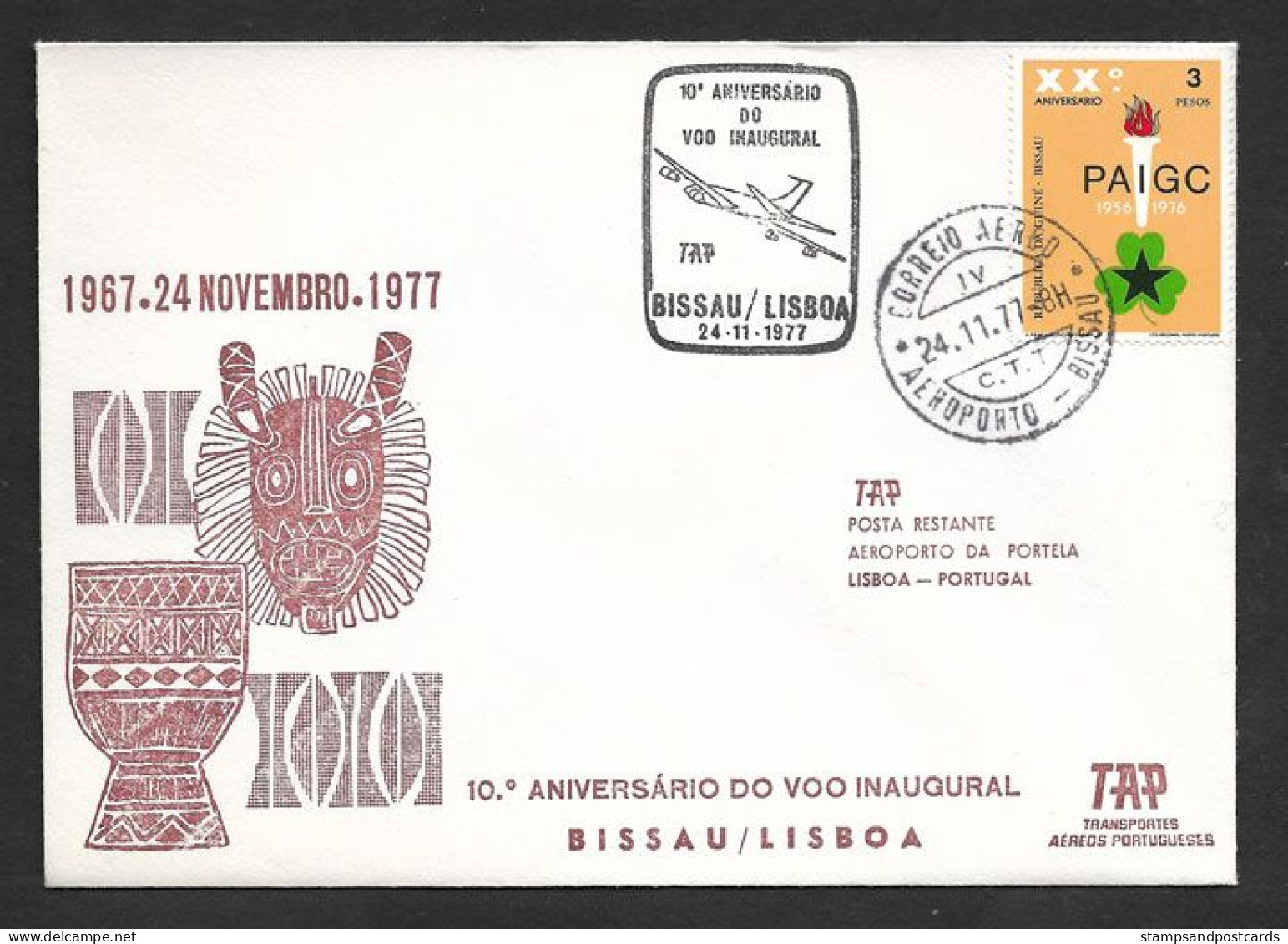 Guinée Bissau Portugal 10 Ans Premier Vol TAP Bissau Lisbonne Lisboa 1977 First Flight 10 Years Bissau Lisbon - Guinea-Bissau