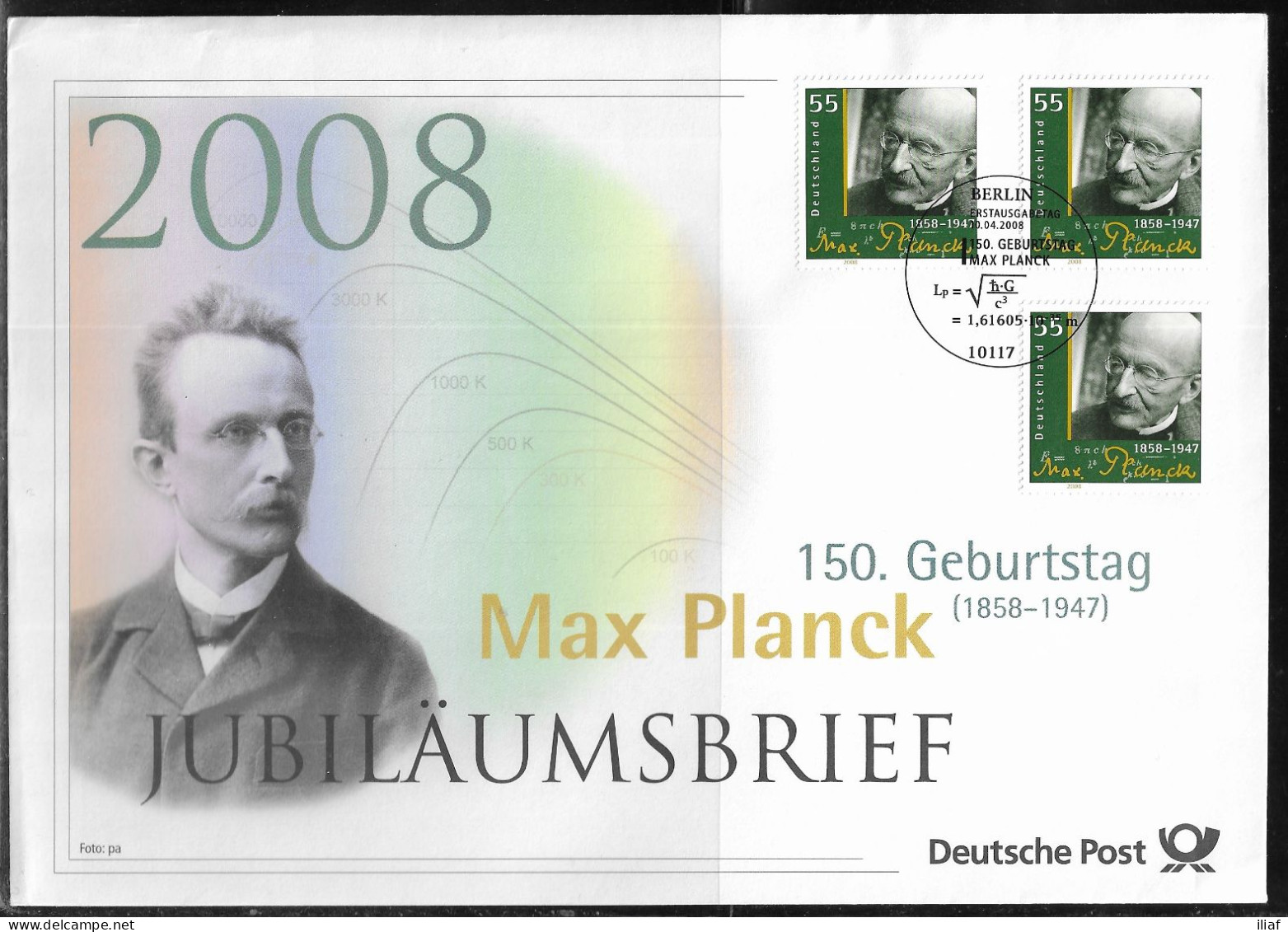 Germany. FDC Mi. 2658.   150th Birth Anniversary Of Max Planck, 1858-1947, Physicist.  FDC Cancellation On Big Envelope - 2001-2010