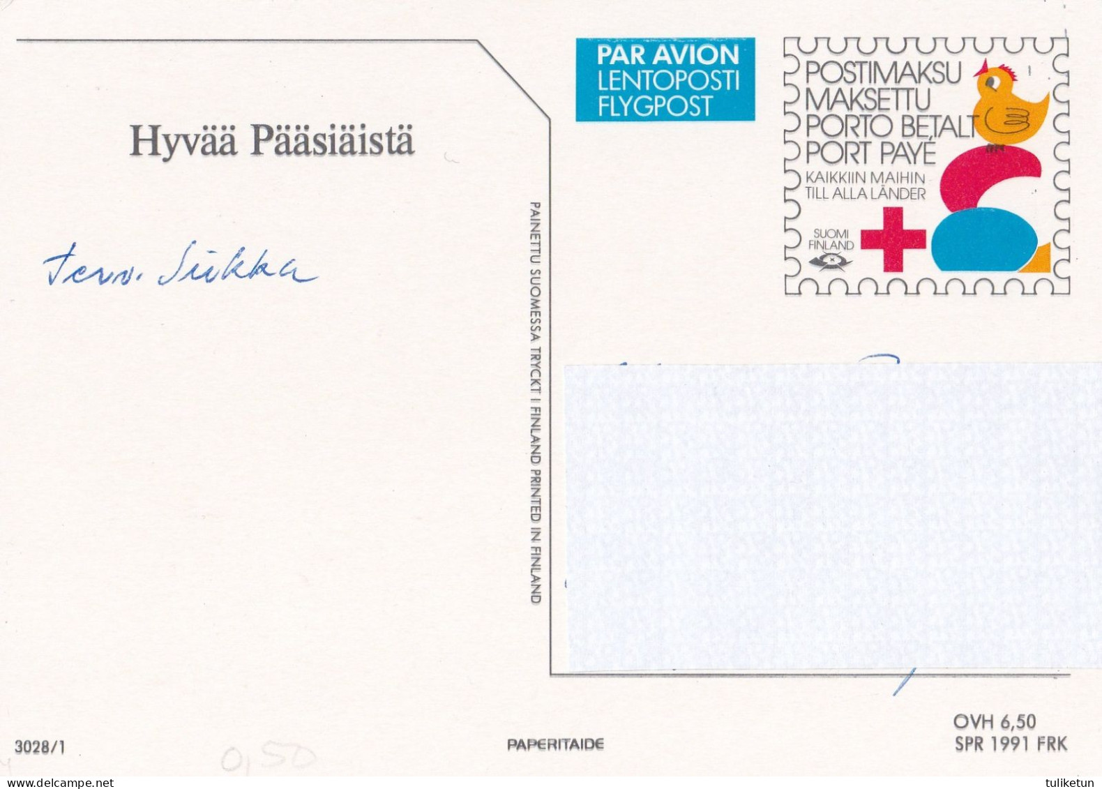 Postal Stationery - Chicks - Eggs In The Basket - Easter - Red Cross 1991 - Suomi Finland - Postage Paid - Lars Carlsson - Ganzsachen