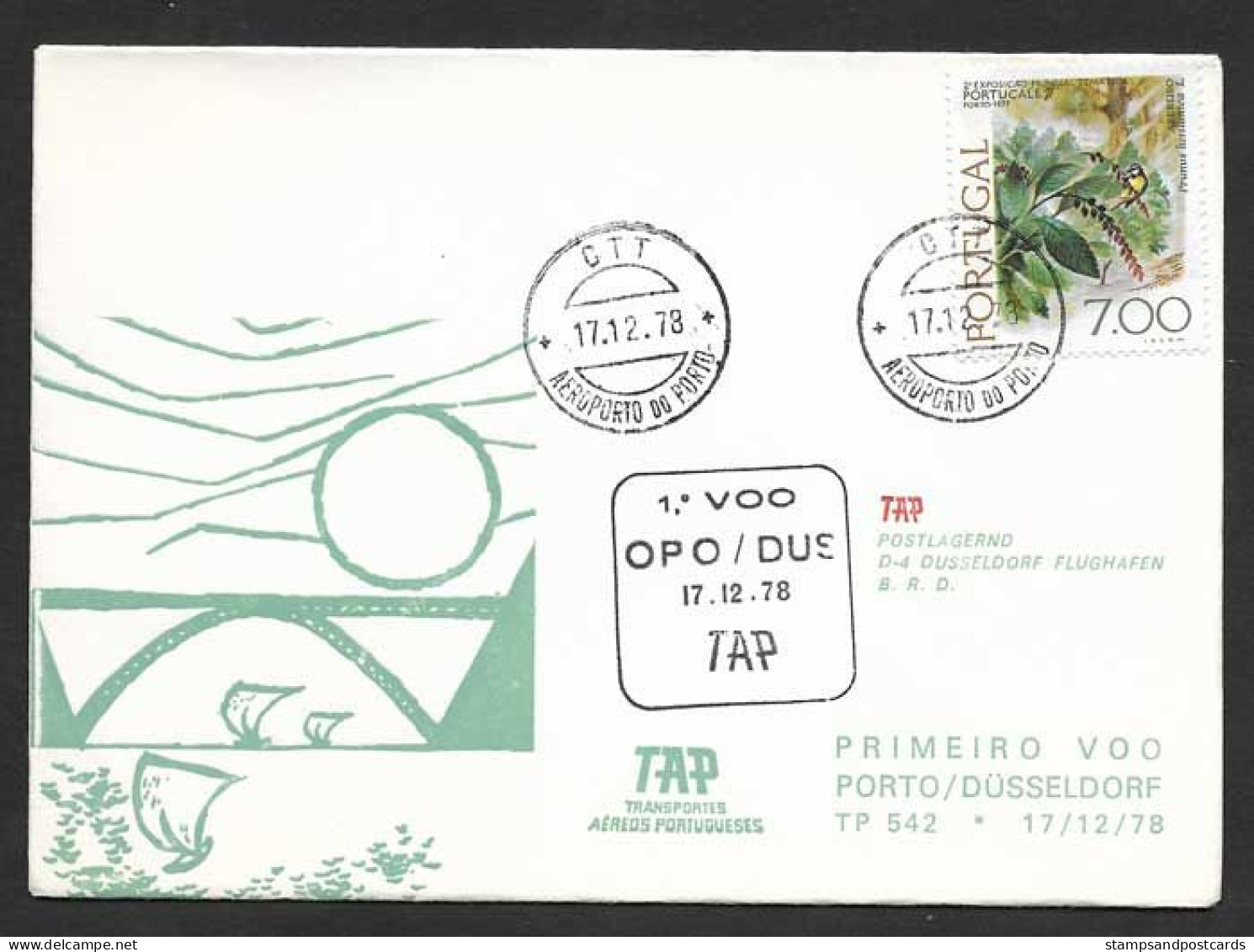 Portugal Premier Vol TAP Porto Dusseldorf Allemagne 1978 First Flight Oporto Dusseldorf Germany - Lettres & Documents