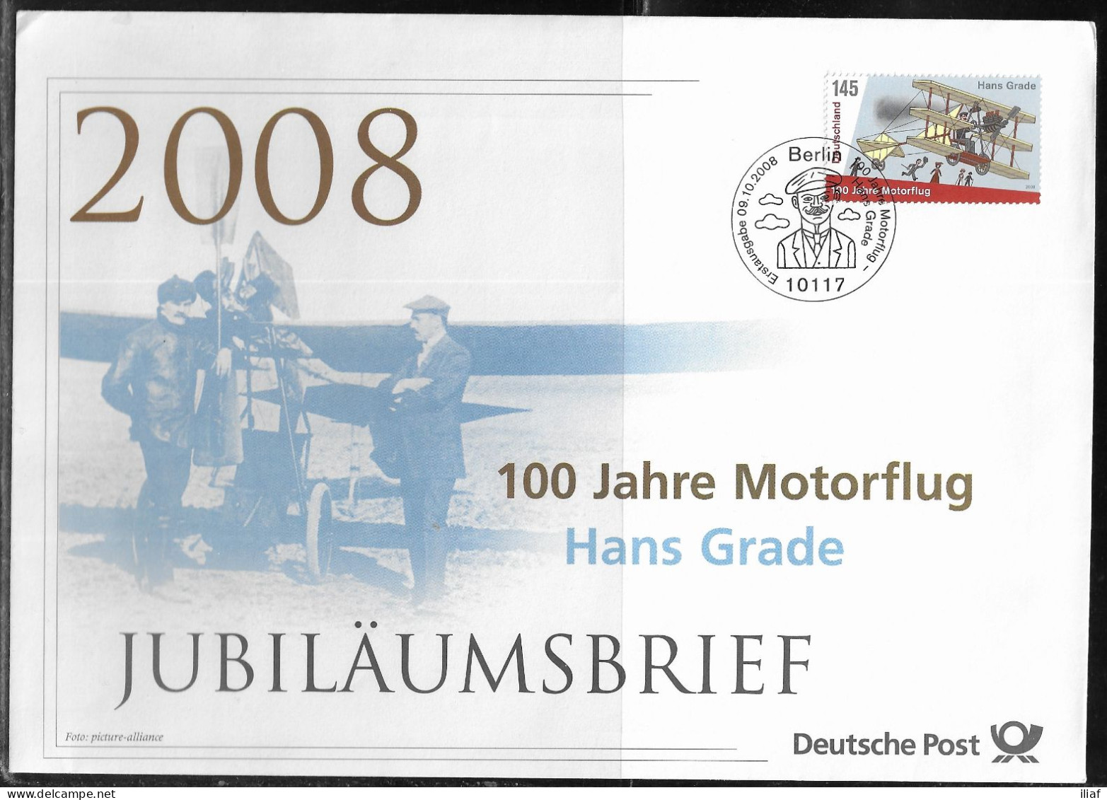 Germany. FDC Mi. 2698.   Centenary Of Hans Grade's First Powered Flight In Germany.  FDC Cancellation On Big Envelope - 2001-2010