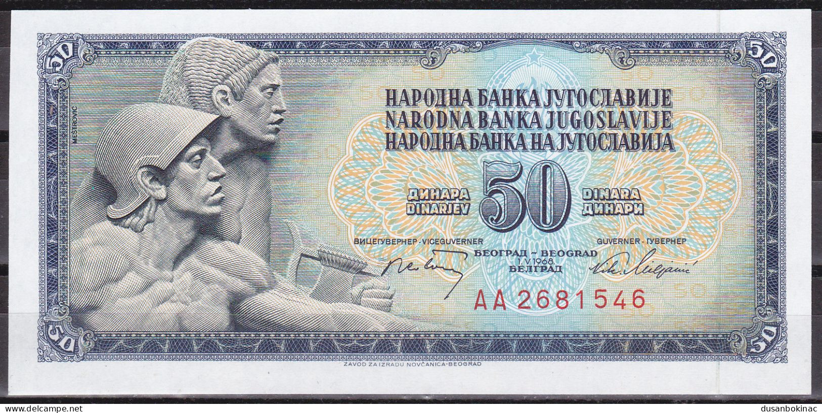 Yugoslavia-50 Dinara 1968 AA Series HLCEGOVINA Error UNC - Jugoslavia