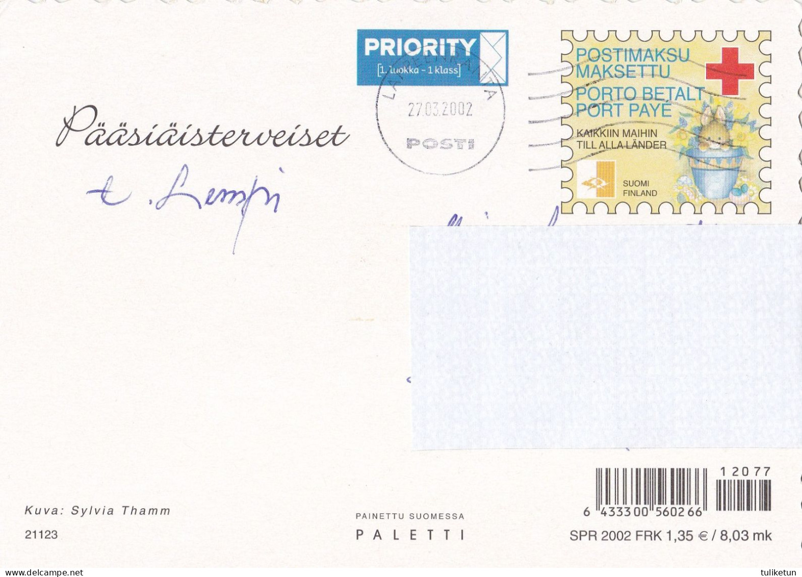 Postal Stationery - Chicks In The Basket With Eggs - Easter - Red Cross 2002 - Suomi Finland - Postage Paid - Interi Postali