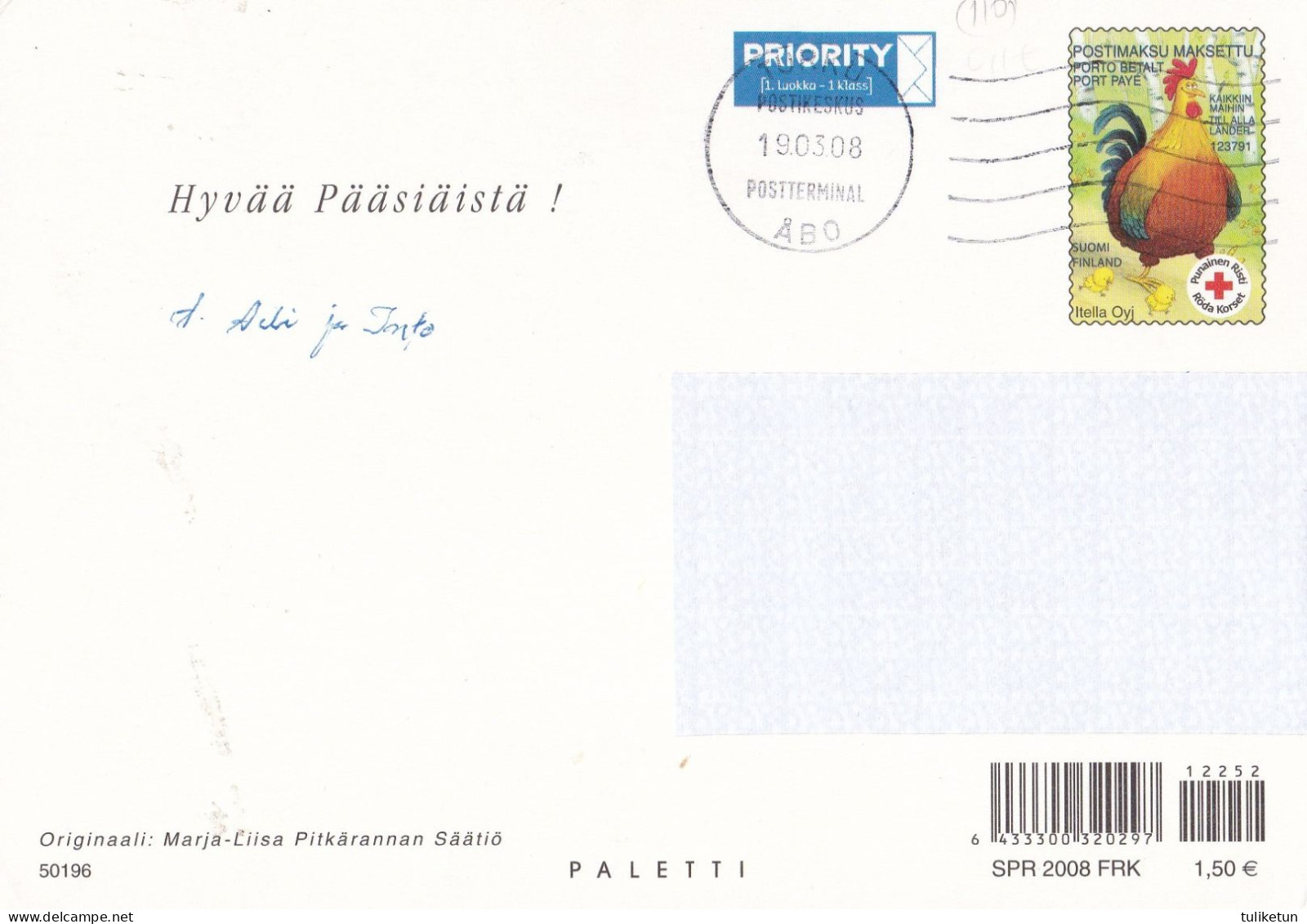 Postal Stationery - Easter Flowers Daffodils Willows - Chicks - Red Cross 2008 - Suomi Finland - Postage Paid - Enteros Postales